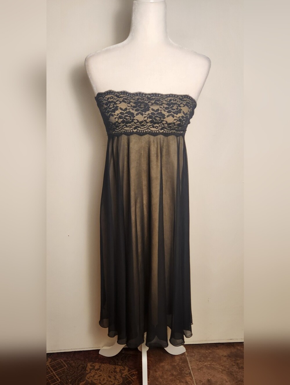 VTG Y2K Connected Apparel Black Lace 90s Slip Style Chiffon Dress Small S EUC